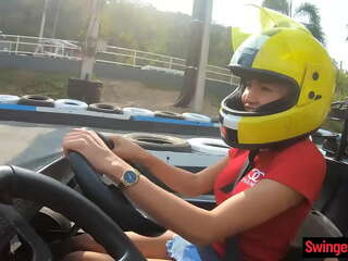 Amateur teen having fun on the go-kart and then getting laid